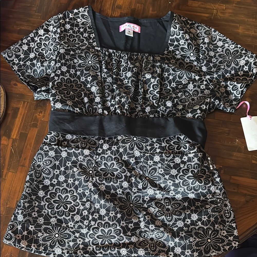 Koi Black and Silver Scrub top
